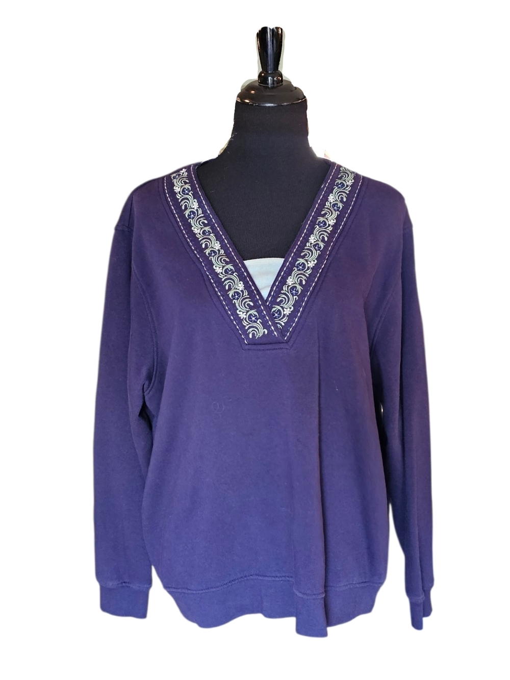 Vintage Shenanigan's Navy Embroidered Sweater XL Grandma Core Cottagecore